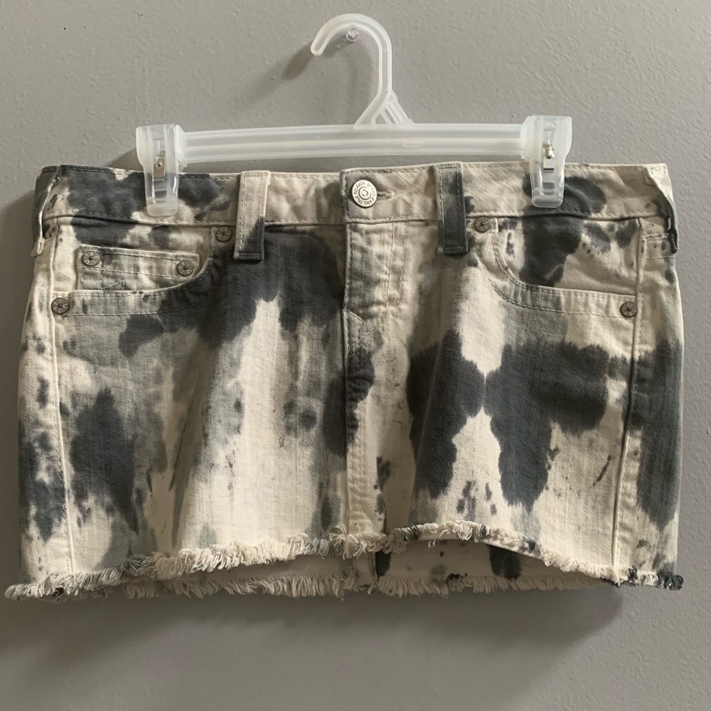 True Religion Acid Wash Distressed Mini Skirt